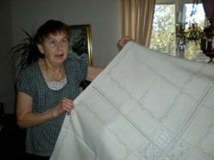 Mrs. Erickson Shows Handmade Cloth