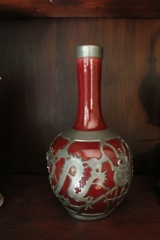 Heirloom Red Vase with Metal Dragon